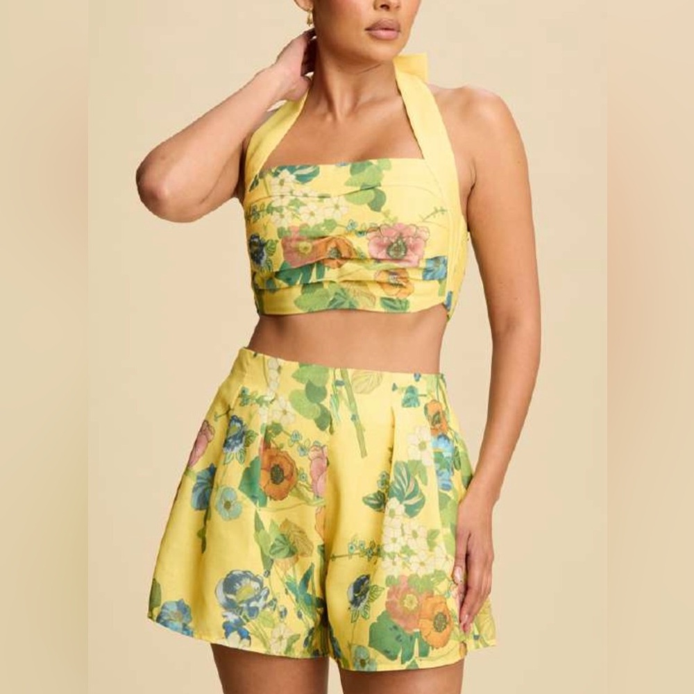 Floral Yellow Halter Dress
